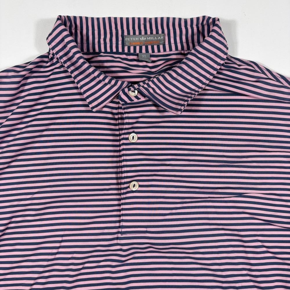 Peter Millar Summer Comfort Polo Shirt Mens XL Striped Pink Navy Blue